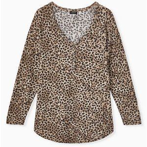 Torrid Leopard Waffle Knit Henley Top